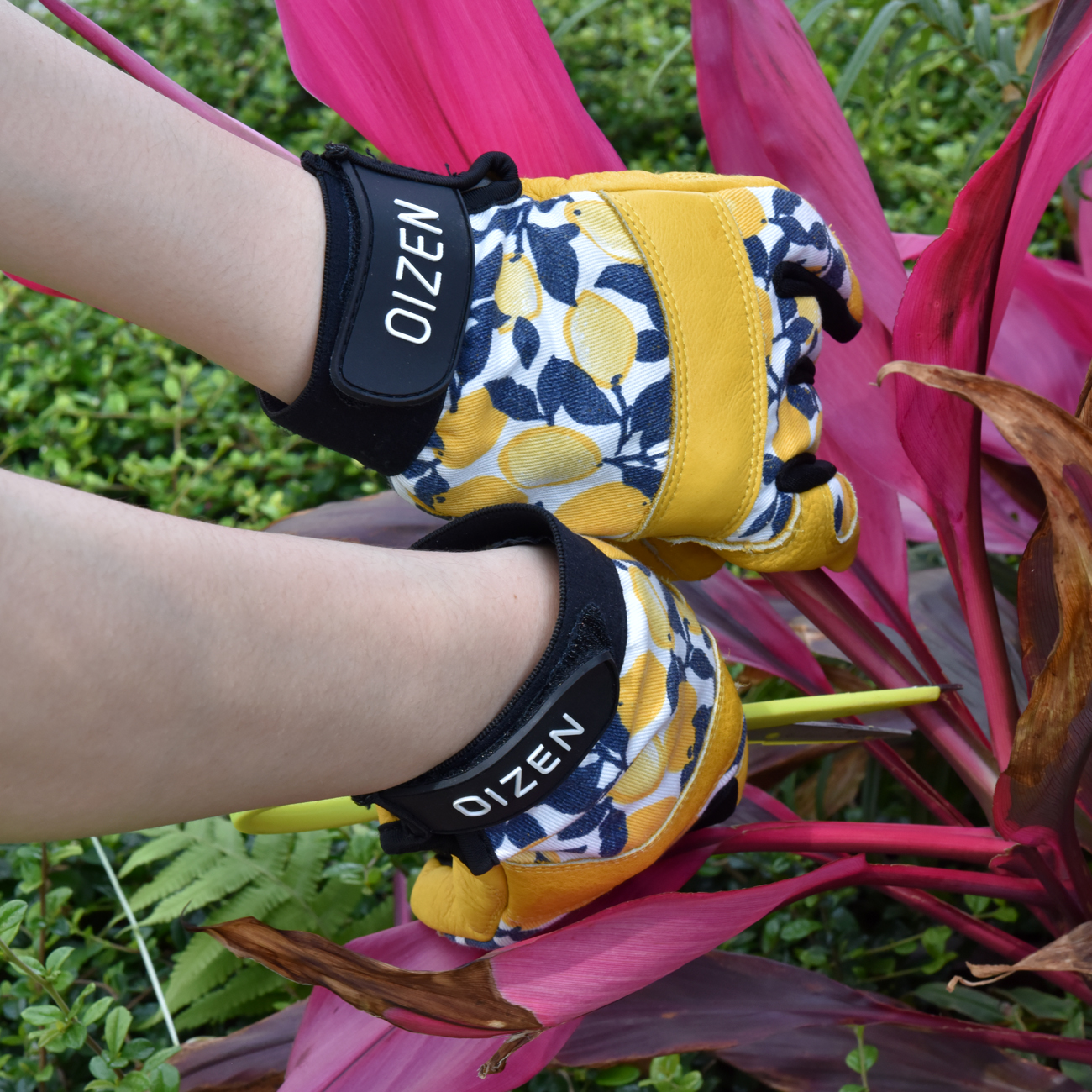 OIZEN Leather Tough Cowhide Work Gardening Gloves for Women Thorn Proof, Working Gloves for Weeding, Digging, Planting