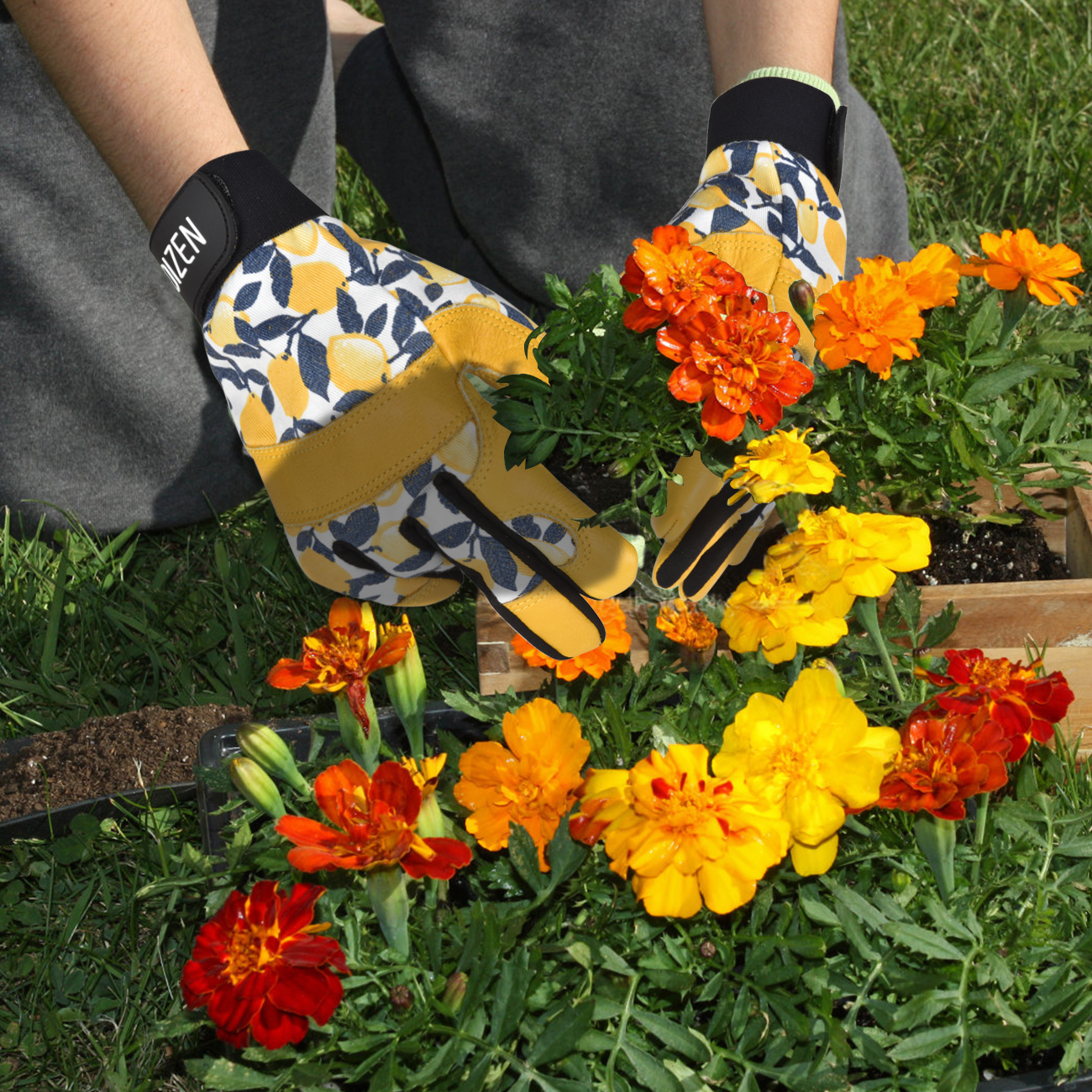 OIZEN Leather Tough Cowhide Work Gardening Gloves for Women Thorn Proof, Working Gloves for Weeding, Digging, Planting