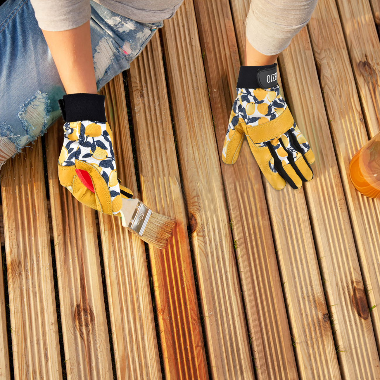 OIZEN Leather Tough Cowhide Work Gardening Gloves for Women Thorn Proof Working Gloves for Weeding Digging Planting