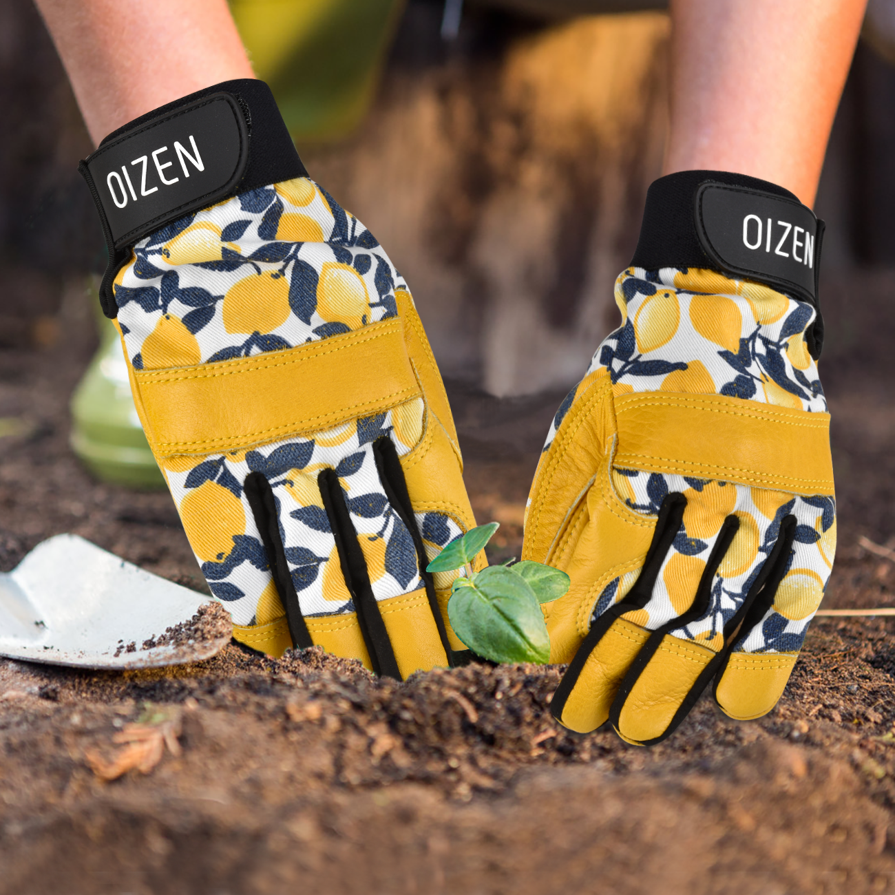OIZEN Leather Tough Cowhide Work Gardening Gloves for Women Thorn Proof, Working Gloves for Weeding, Digging, Planting