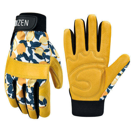 OIZEN Leather Tough Cowhide Work Gardening Gloves for Women Thorn Proof, Working Gloves for Weeding, Digging, Planting